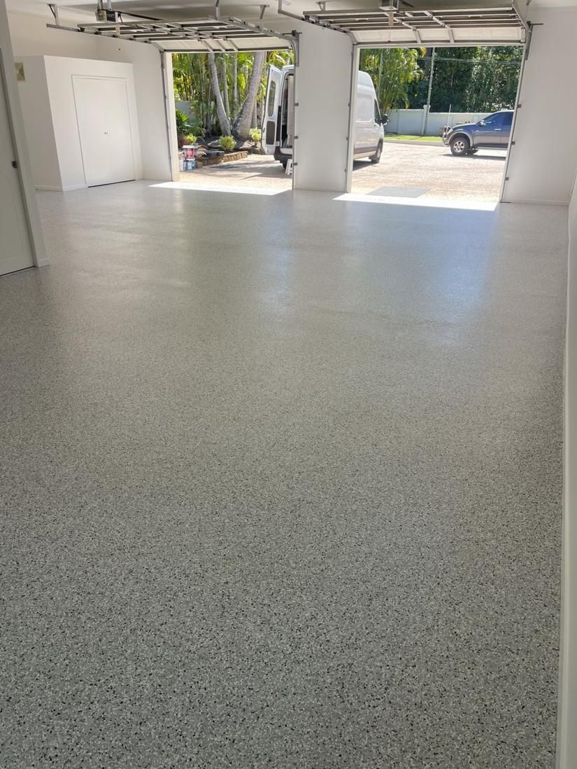 Double garage, grey flake, drive-on in 24 hours by Epoxy Armour Coatings, Sunshine Coast