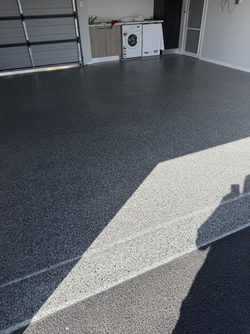 Garage floor, charcoal flake by Epoxy Armour Coatings, Sunshine Coast